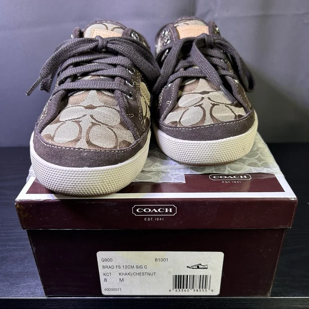 Coach Brad Khaki/Chestnut Jacquard Canvas w/Seude+Leather Men Sz 8M FS12CM SIG C - Picture 3 of 13